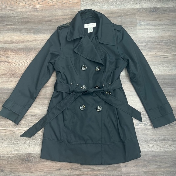 Jones New York Jackets & Blazers - Jones New York Sport Women's Black Double-Breasted Trench Coat Peacoat